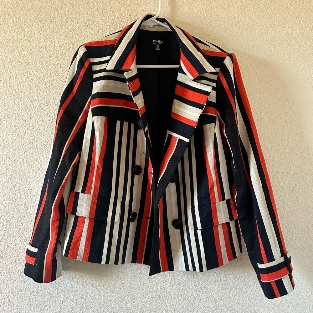 Jones New York Women’s Jacket 14 Striped Double Breasted Nautical Coastal